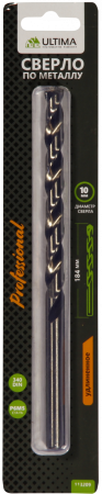 Сверло по металлу Ultima спиральное, удлиненное, P6M5, 10,0х184 мм Сверло по металлу Ultima спиральное, удлиненное, P6M5, 10,0х184 мм