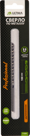 Сверло по металлу Ultima спиральное, удлиненное, P6M5, 3,5х100 мм Сверло по металлу Ultima спиральное, удлиненное, P6M5, 3,5х100 мм
